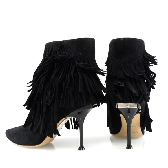 NIB$1265 SERGIO ROSSI Fringed Ankle Suede Booties Pointed Toe Stiletto Heels 37 - Picture 9 of 16